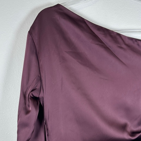 Meshki Avery Plum One Shoulder Maxi Dress S Long Sleeve Ruched Evening Gown - Picture 12 of 14